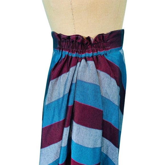Vintage 1980s Stripe Skirt Blue Gray Burgundy Striped | W 25-30" - Picture 9 of 10